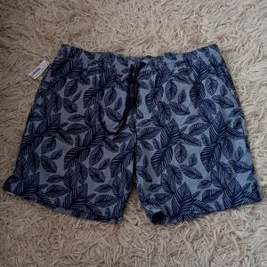 ROWM Men's Lined Swim Trunks Blue with Leaf Pattern Size XXL NWT